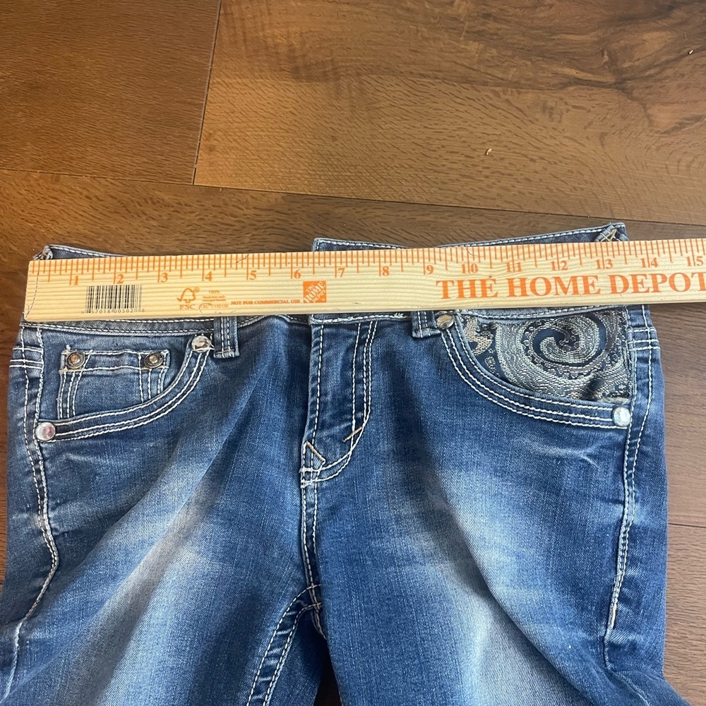 Wallflower Upcycled Bell Bottom Boho Jeans Sz3 Unique Handcrafted Paisley Design - Picture 12 of 15